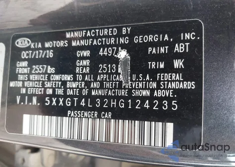 2017 Kia Optima Lx z USA, uszkodzony, nr VIN 5XXGT4L32HG124235